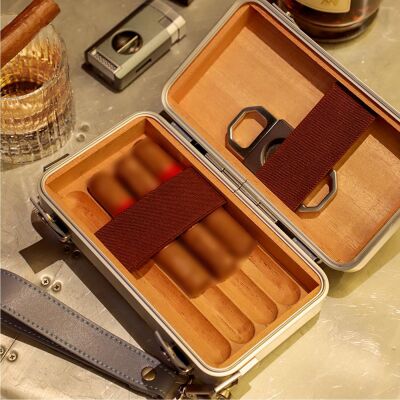 Guevara Aluminyum Sedir Mini Puro Kutusu Çantası Askılı Siyah 4lü - 4