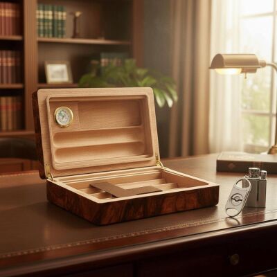 Guevara Ceviz Kaplama Puro Taşıma Kutusu Humidor 6's - 3