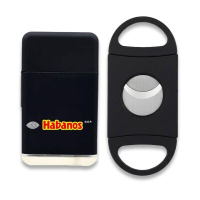 Habanos Plastik Jet Alev Puro Çakmağı Kesici Seti Siyah - 1