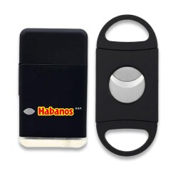 Habanos Plastik Jet Alev Puro Çakmağı Kesici Seti Siyah - Habanos