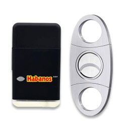 Habanos Plastik Jet Alev Puro Çakmağı Metal Kesici Seti Siyah - Habanos