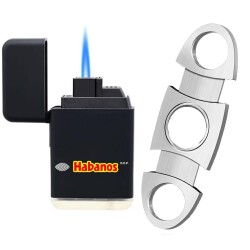 Habanos Plastik Jet Alev Puro Çakmağı Metal Kesici Seti Siyah - Habanos (1)