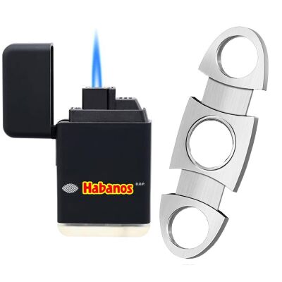 Habanos Plastik Jet Alev Puro Çakmağı Metal Kesici Seti Siyah - 2