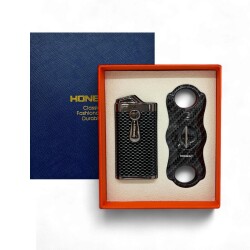 Honest 2 Jet Alev Puro Çakmağı ve V Puro Kesici Seti Karbon - Honest