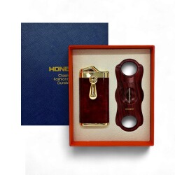 Honest 2 Jet Alev Puro Çakmağı ve V Puro Kesici Seti Kırmızı - Honest