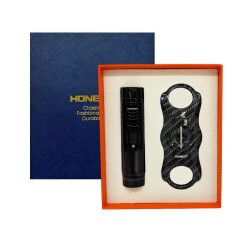 Honest 2 Jet Alev Puro Çakmağı ve V Puro Kesici Seti Siyah - Honest