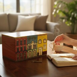 Küba Evi Desenli El Yapımı Puro Kutusu Humidor 80's - CigarLoong (1)