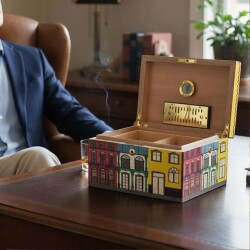 Küba Evi Desenli El Yapımı Puro Kutusu Humidor 80's - 3