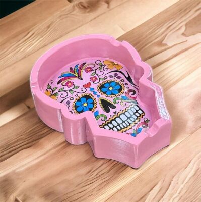 La Catrina Baskılı Melamin Sigara Küllüğü Pembe 11cm - 2