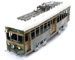 Londra Klasik Tramvay Eskitilmiş Metal Biblo Yeşil 50cm - Thumbnail