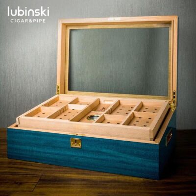 Lubinski Camlı Humidor Puro Kutusu Mavi Lake 250s Cigar Spa Elektronik Puro Nemlendirme Cihazı - 2