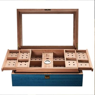 Lubinski Camlı Humidor Puro Kutusu Mavi Lake 250s Cigar Spa Elektronik Puro Nemlendirme Cihazı - 3