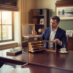 Lubinski İtaly 4 Çekmeceli Işıklı Puro Kutusu Abanoz 100's - 3