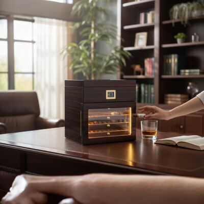 Lubinski İtaly 4 Çekmeceli Işıklı Puro Kutusu Abanoz 100's - 2