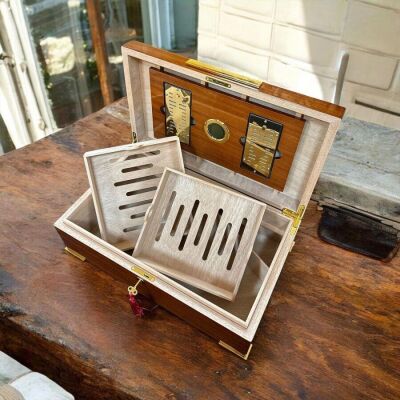 Lubinski İtaly Grande Humidor Puro Kutusu Sapelli 150's Cigar Spa Elektronik Puro Nemlendirme Cihazı - 3