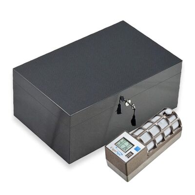 Lubinski İtaly Humidor Puro Kutusu Karbon Desen 120's Cigar Spa Elektronik Puro Nemlendirme Cihazı - 1