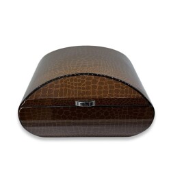 Lubinski İtaly Oval Humidor Puro Kutusu Croco Kahve 60's - Lubinski İtaly