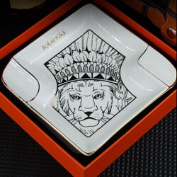 Lubinski Lion Porselen Puro Küllüğü Beyaz/Gold 2li - Thumbnail