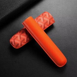 Maison Desenli Deri Puro Kılıfı Tekli Turuncu 60Ring - CigarLoong (1)