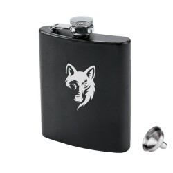 Mat Siyah Paslanmaz Çelik Cep İcki Matarası 8oz 240ml Kurt - ANGELO