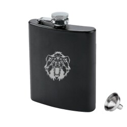 Mat Siyah Paslanmaz Çelik Cep İcki Matarası 8oz 240ml Vahşi Ayı - ANGELO