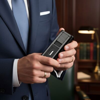 Myon 3 Pürmüz Alev Sehpa İğne ve Delicili Puro Çakmağı Siyah - 4