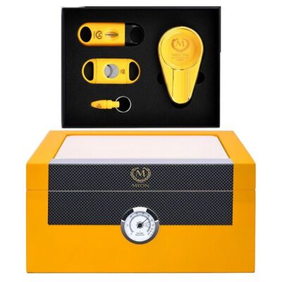 Myon Camlı Sedir Humidor Puro Kutusu Lake Sarı 60's 4'lü Puro Aksesuar Seti - 1