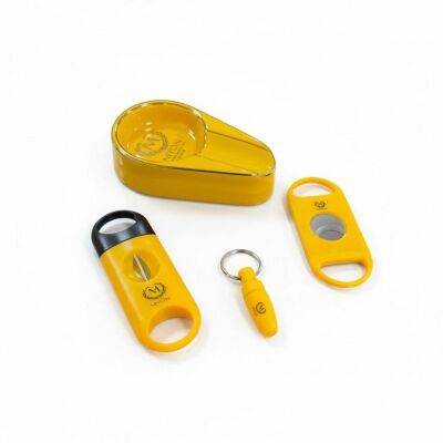 Myon Camlı Sedir Humidor Puro Kutusu Lake Sarı 60's 4'lü Puro Aksesuar Seti - 3