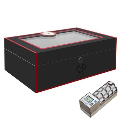 Myon Paris Velvet Humidor Puro Kutusu Parlak Siyah 50's CigarSpa Elektronik Nemlendirme - 1