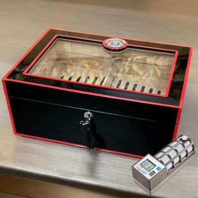Myon Paris Velvet Humidor Puro Kutusu Parlak Siyah 50's CigarSpa Elektronik Nemlendirme - 2