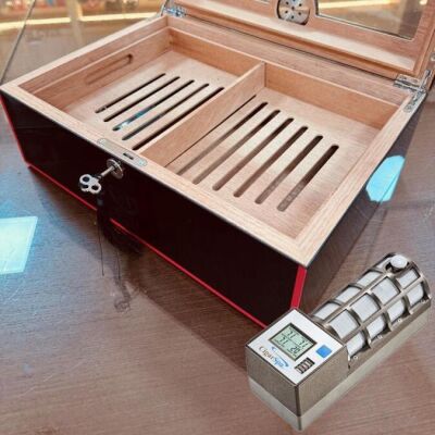 Myon Paris Velvet Humidor Puro Kutusu Parlak Siyah 50's CigarSpa Elektronik Nemlendirme - 3