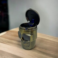 Pop Skull Led Işıklı Araç Araba Küllüğü Bronz 9cm - Thumbnail