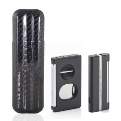 Porsche Design Karbon Fiber Puro Kılıfı 2li Double Kesici ve Jet Puro Çakmak Seti Grey P3626-3644 - PORSCHE DESİGN