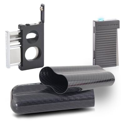 Porsche Design Karbon Fiber Puro Kılıfı 2li Double Kesici ve Jet Puro Çakmak Seti Grey P3626-3647-16116 - 2