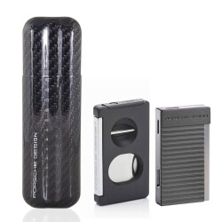 Porsche Design Karbon Fiber Puro Kılıfı 2li Double Kesici ve Jet Puro Çakmak Seti Grey P3626-3647-16116 - PORSCHE DESİGN