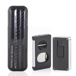 Porsche Design Karbon Fiber Puro Kılıfı 2li Double Kesici ve Jet Puro Çakmak Seti Grey P3626-3648 - PORSCHE DESİGN