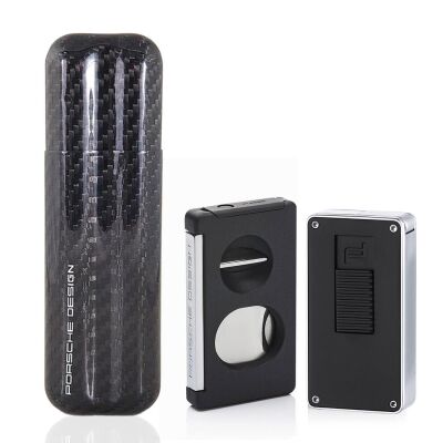 Porsche Design Karbon Fiber Puro Kılıfı 2li Double Kesici ve Jet Puro Çakmak Seti Siyah P3626-364801-16116 - 1