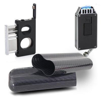 Porsche Design Karbon Fiber Puro Kılıfı 2li Double Kesici ve Jet Puro Çakmak Seti Siyah P3626-364801-16116 - 2