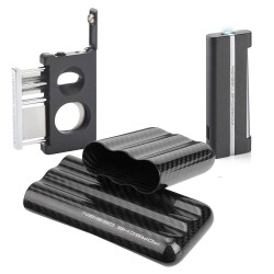 Porsche Design Karbon Fiber Puro Kılıfı 3lü Double Kesici ve P3644 Jet Puro Çakmak Seti Grey - PORSCHE DESİGN (1)