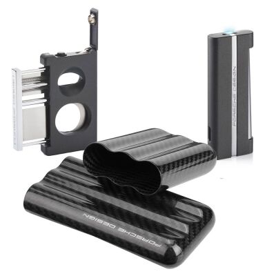 Porsche Design Karbon Fiber Puro Kılıfı 3lü Double Kesici ve P3644 Jet Puro Çakmak Seti Grey - 2