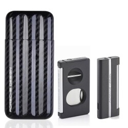 Porsche Design Karbon Fiber Puro Kılıfı 3lü Double Kesici ve P3644 Jet Puro Çakmak Seti Grey - PORSCHE DESİGN