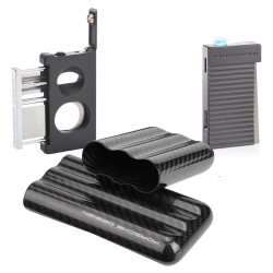 Porsche Design Karbon Fiber Puro Kılıfı 3lü Double Kesici ve P3647 Jet Puro Çakmak Seti Grey - PORSCHE DESİGN (1)