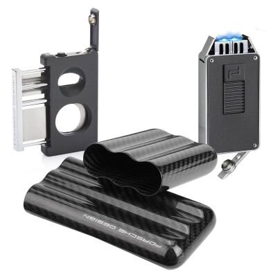 Porsche Design Karbon Fiber Puro Kılıfı 3lü Double Kesici ve P3648 Jet Puro Çakmak Seti Grey - 2