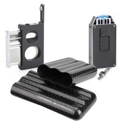 Porsche Design Karbon Fiber Puro Kılıfı 3lü Double Kesici ve P3648 Jet Puro Çakmak Seti Grey - PORSCHE DESİGN (1)