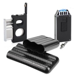 Porsche Design Karbon Fiber Puro Kılıfı 3lü Double Kesici ve P3648 Jet Puro Çakmak Seti Siyah - PORSCHE DESİGN (1)