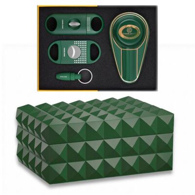 Quasar Design Humidor Puro Kutusu Mat Yeşil 80's ve Puro Seti - 1