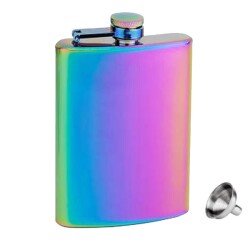 Rainbow Paslanmaz Çelik Cep İcki Matarası 8oz 240ml - ANGELO
