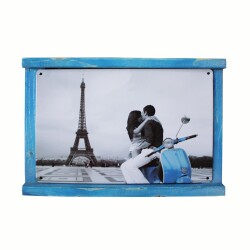 Rustik Ahşap Çerçeveli Vintage Metal Pano Eiffel 20x30 - T-BEK