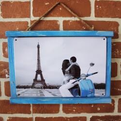 Rustik Ahşap Çerçeveli Vintage Metal Pano Eiffel 20x30 - T-BEK (1)