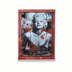 Rustik Ahşap Çerçeveli Vintage Metal Pano M. Monroe Red 20x30 - T-BEK
